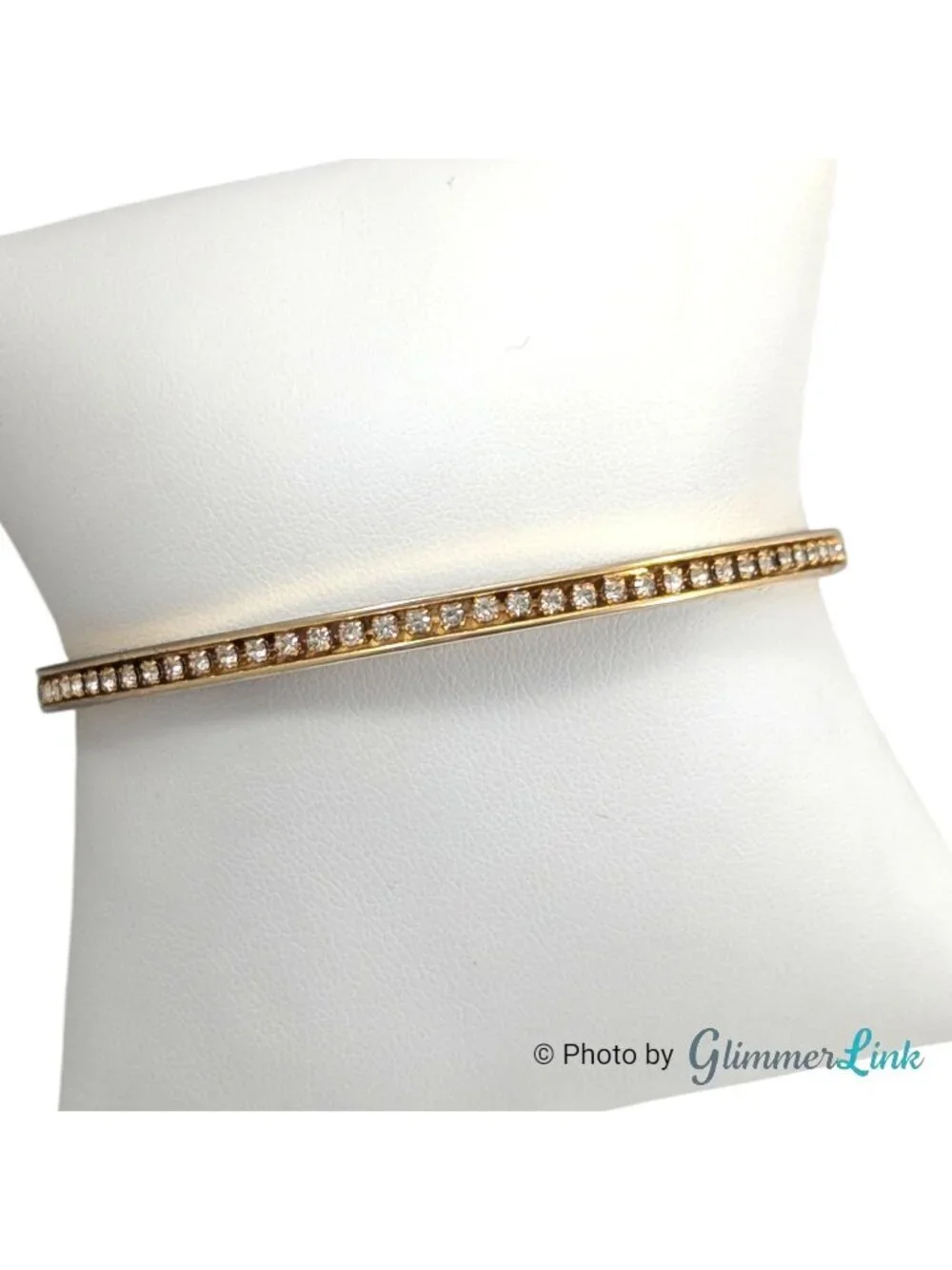 Vintage Gold Tone Rhinestone Bangle Bracelet Slim Stackable Minimalist